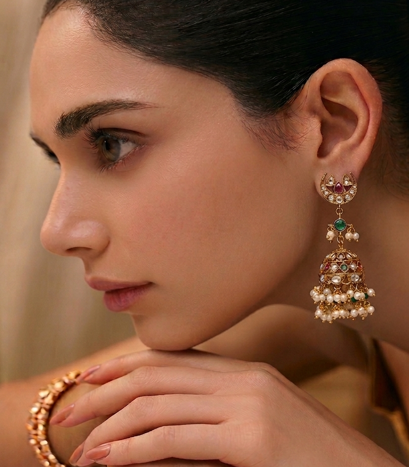 AVNI RED & GREEN POLKI JHUMKA