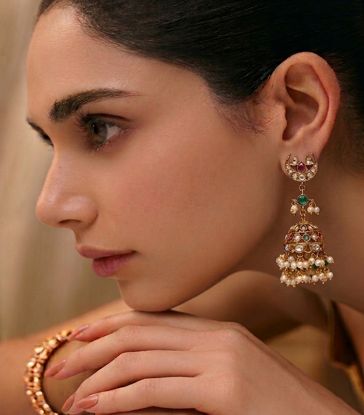 AVNI RED & GREEN POLKI JHUMKA