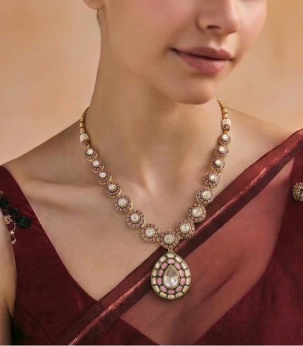 AISRA RED POLKI NECKLACE SET