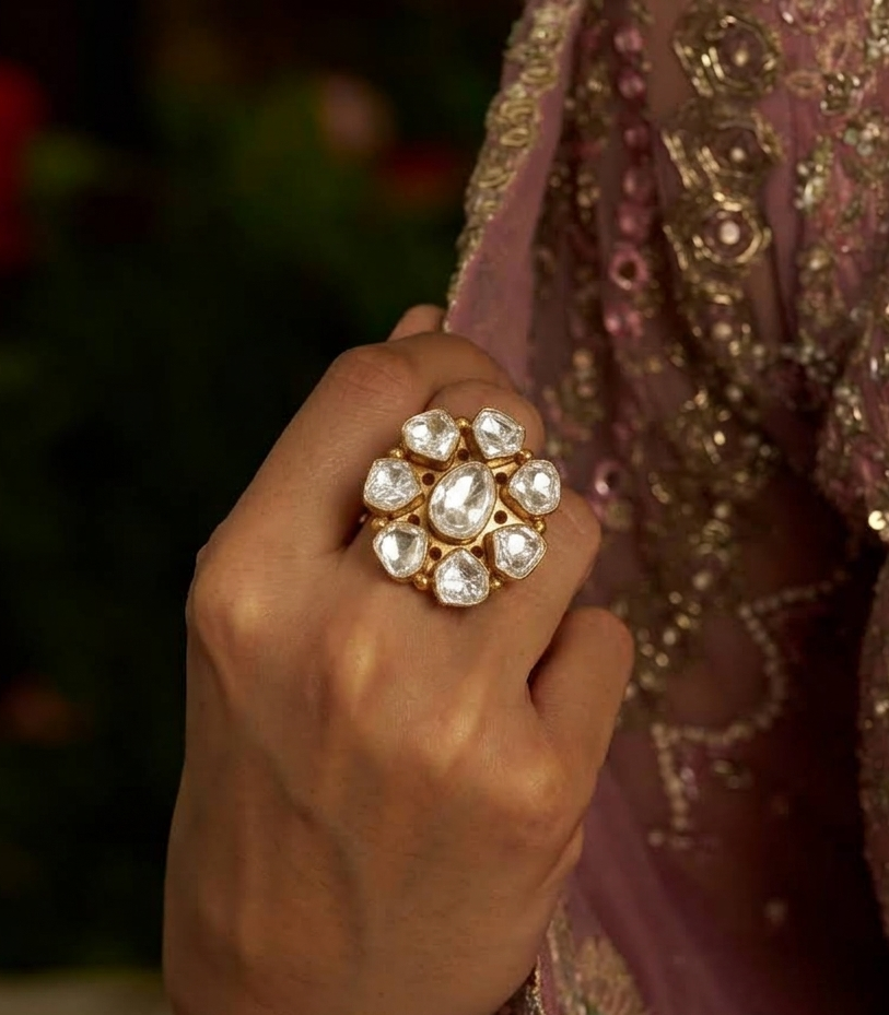 ELENA GOLD PLATED POLKI RING