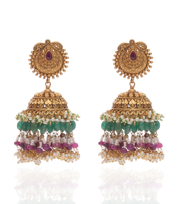 BHAWNA PINK & GREEN KUNDAN JHUMKA