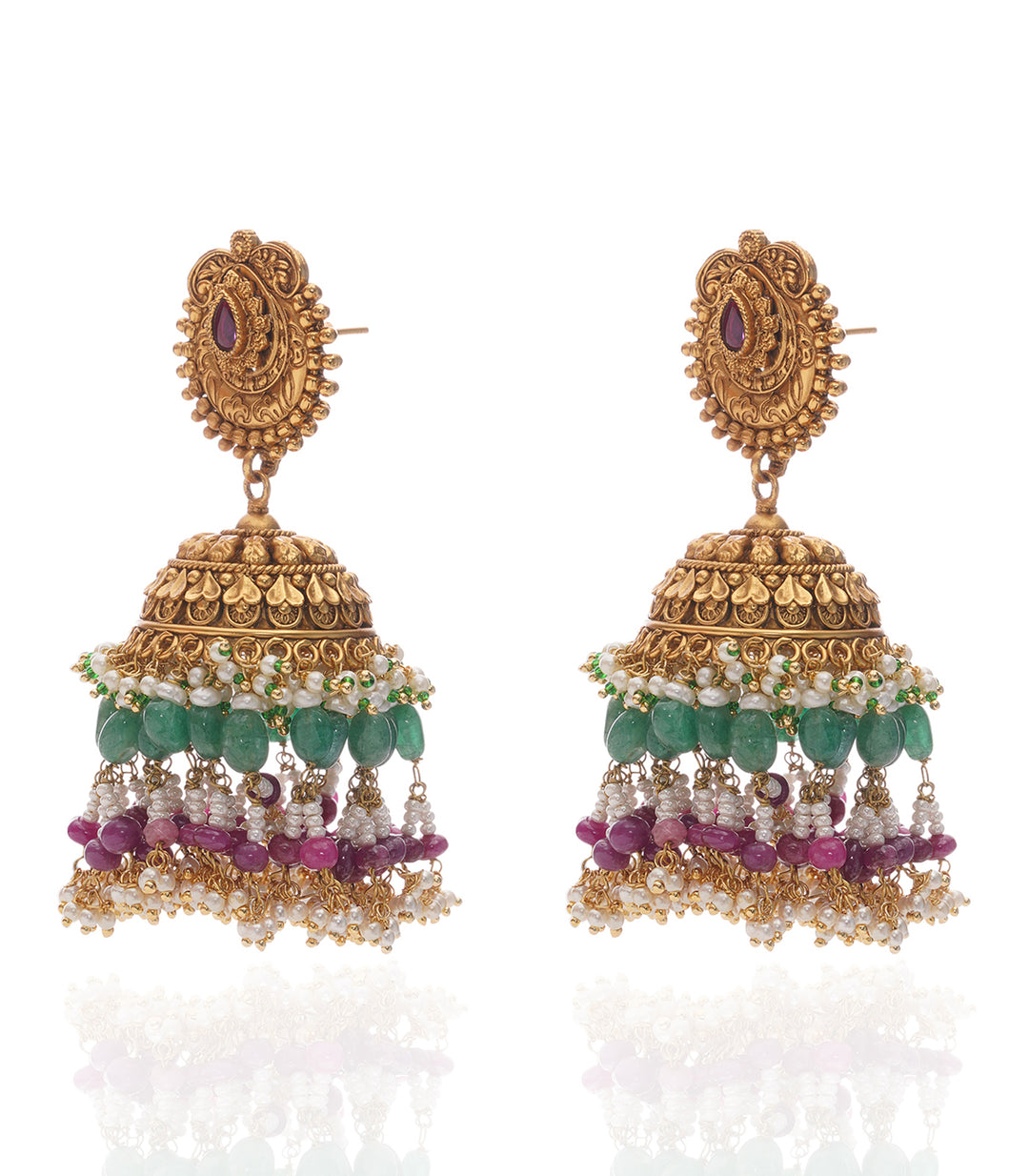 BHAWNA PINK & GREEN KUNDAN JHUMKA