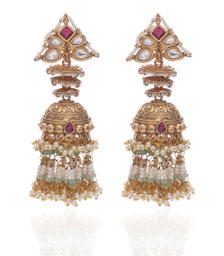 MAYA WHITE & PINK KUNDAN JHUMKA