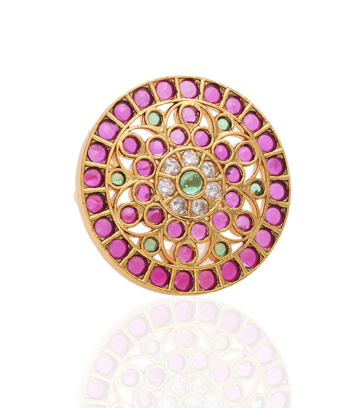 RUPALI PINK & GREEN KUNDAN RING