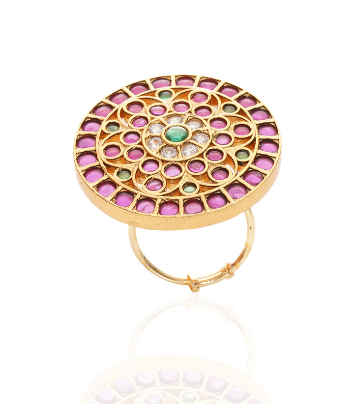 RUPALI PINK & GREEN KUNDAN RING