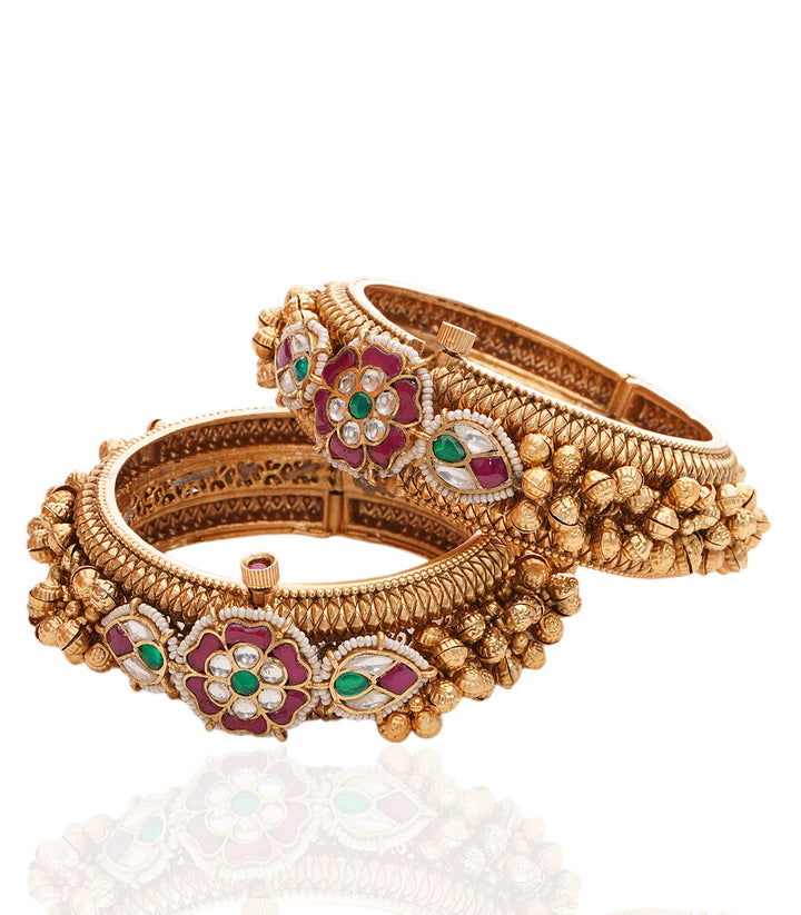 TRISHA PINK & GREEN KUNDAN BANGLES