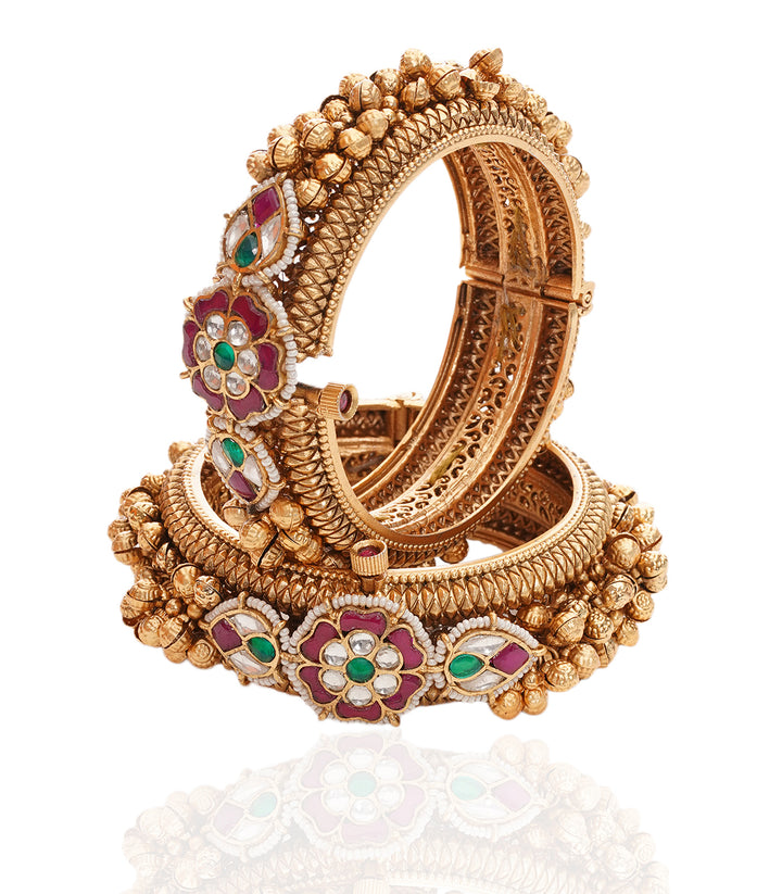 TRISHA PINK & GREEN KUNDAN BANGLES