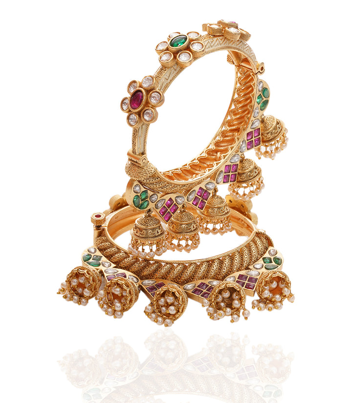 INDRA PINK & GREEN KUNDAN BANGLES