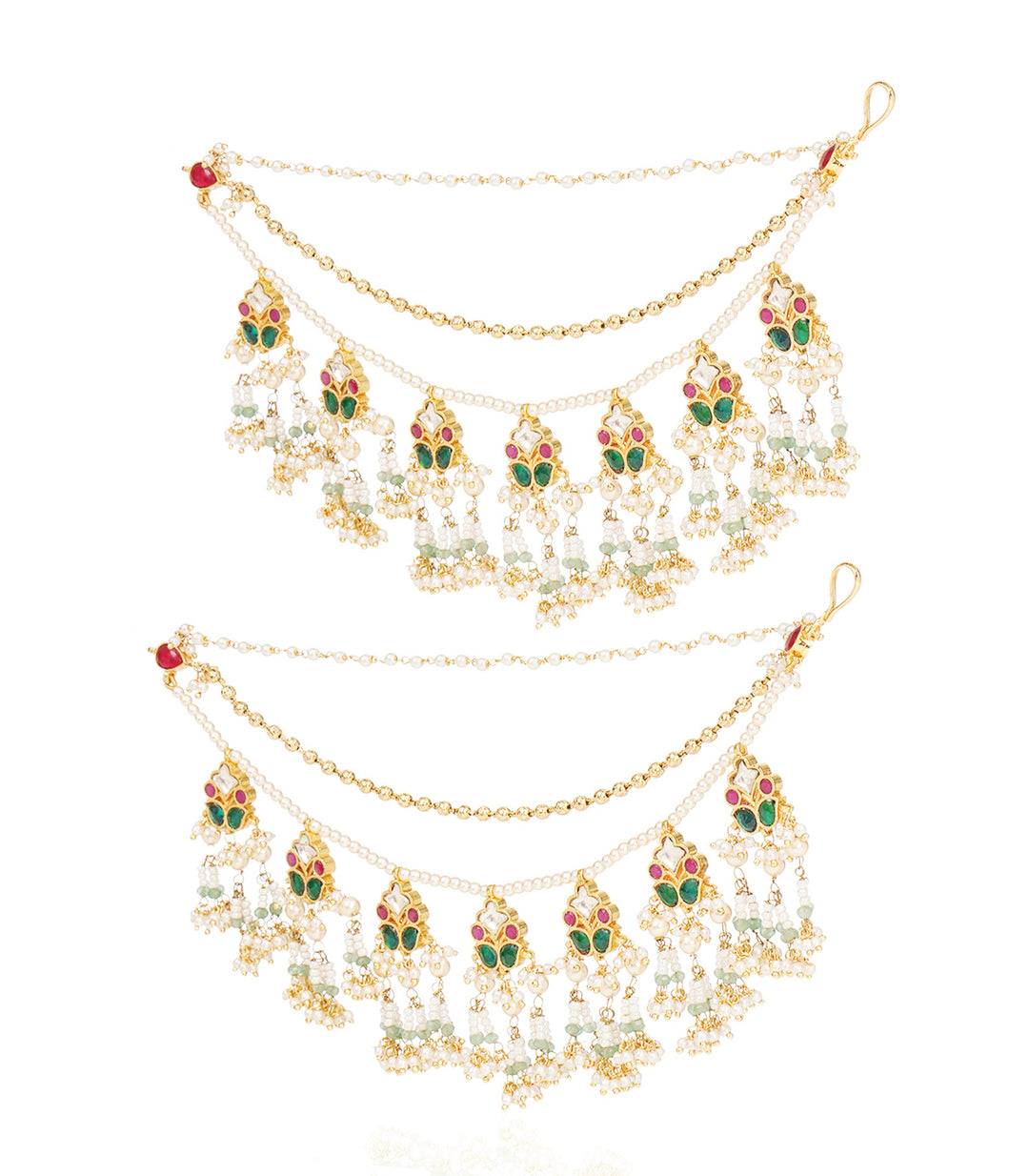 DIVYA RED & GREEN KUNDAN EAR CHAIN