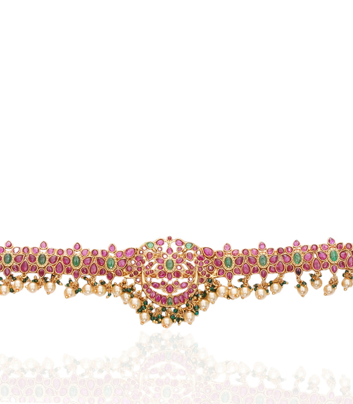 HITAKSHI PINK & GREEN KUNDAN WAIST BELT