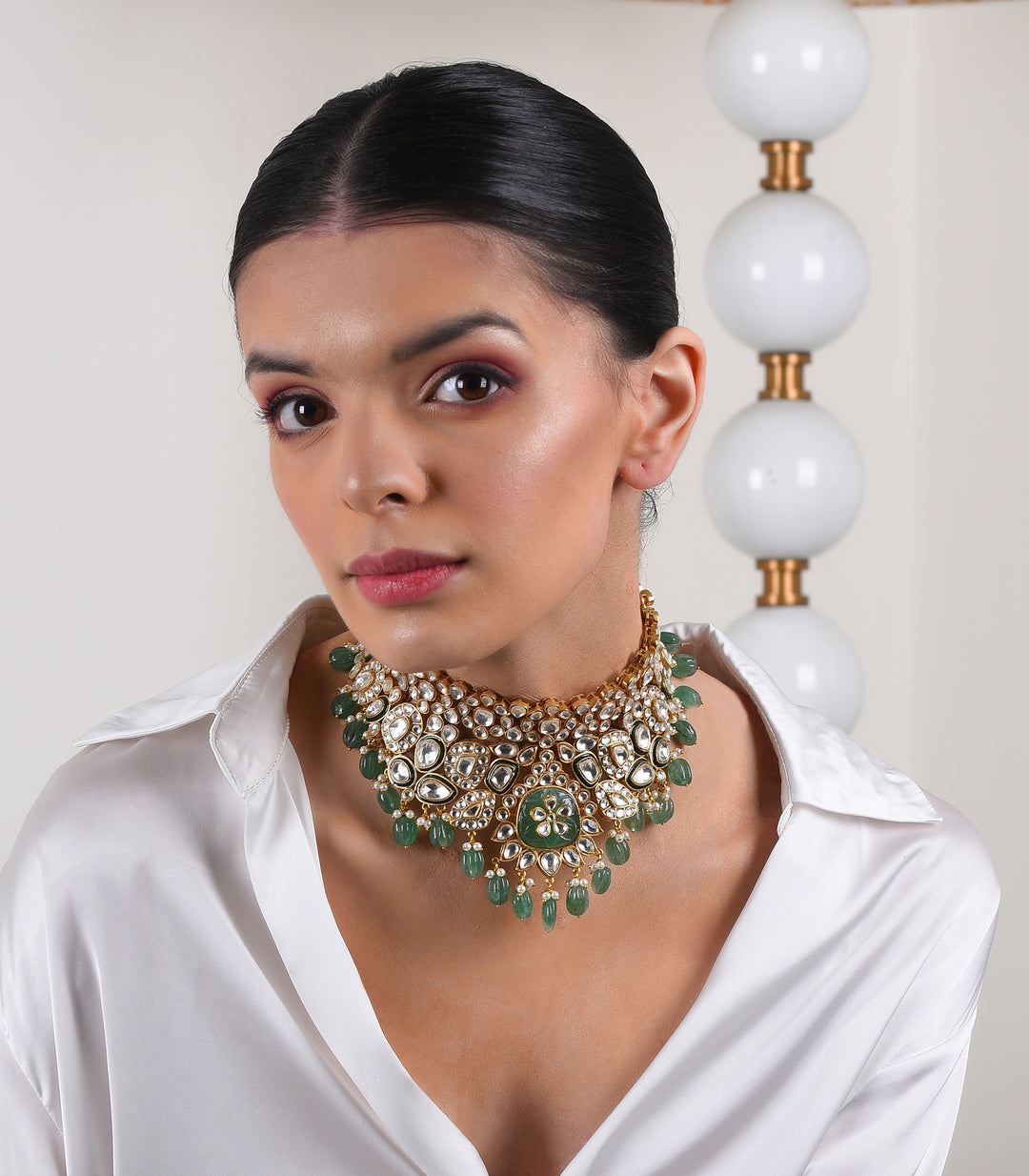 KANIKA MINT GREEN POLKI NECKLACE SET