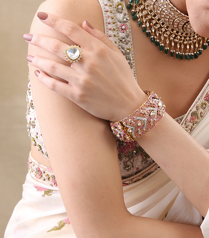 GOLD PLATED PINK MOISSANITE BANGLES