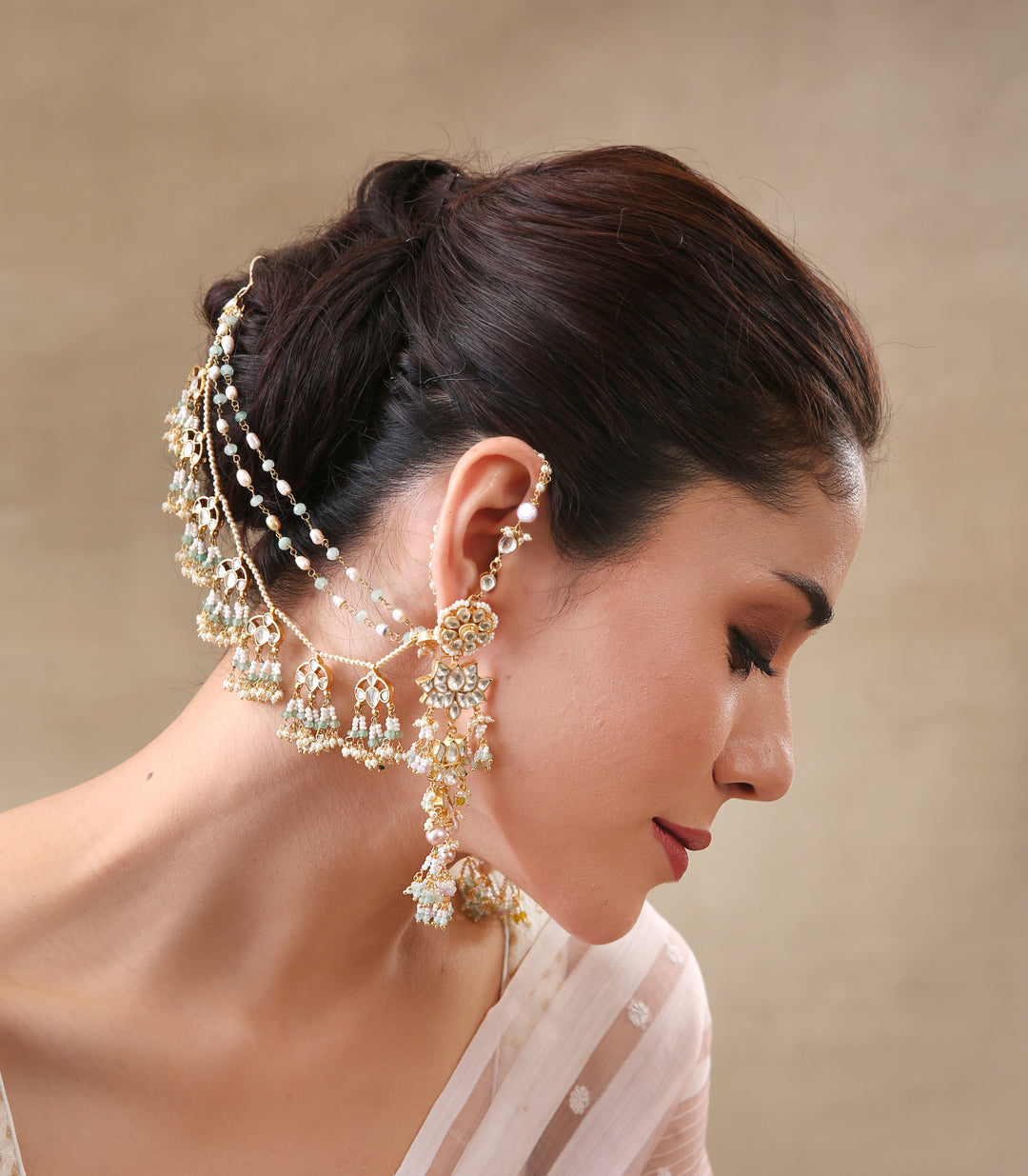 DIVA GREEN & WHITE KUNDAN EARCHAIN