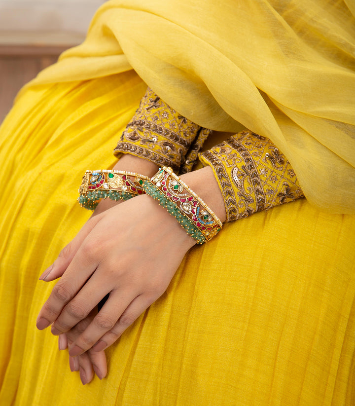 NANDINI RED & GREEN KUNDAN BANGLES