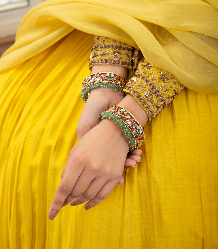 NANDINI RED & GREEN KUNDAN BANGLES