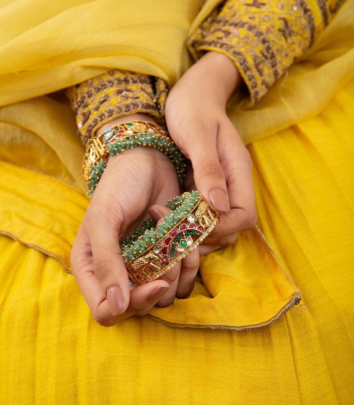 NANDINI RED & GREEN KUNDAN BANGLES