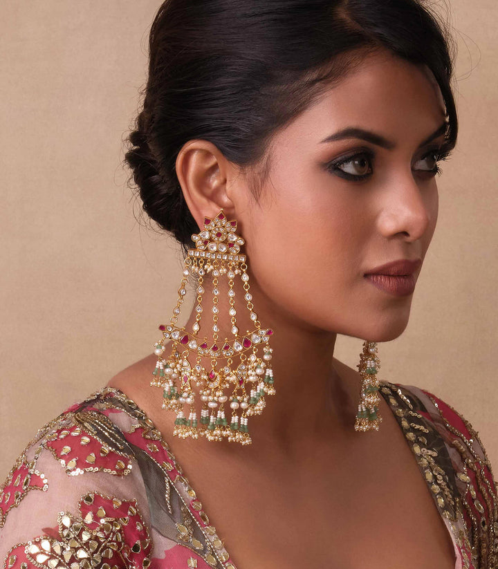 AMBEEKA RED & GREEN KUNDAN EARRING