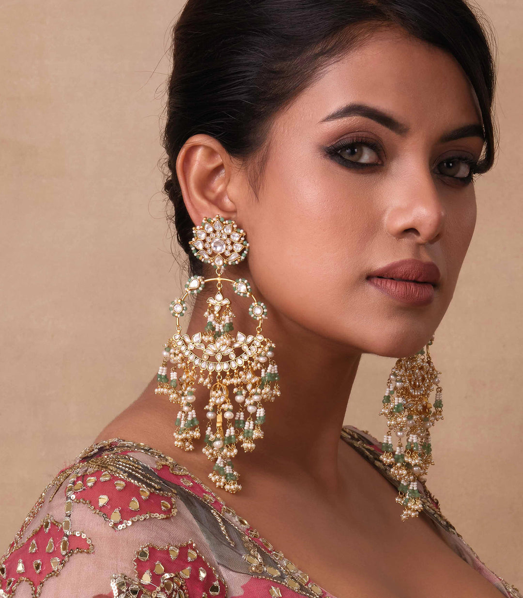 PRATIBHA WHITE & GREEN STATEMENT EARRING