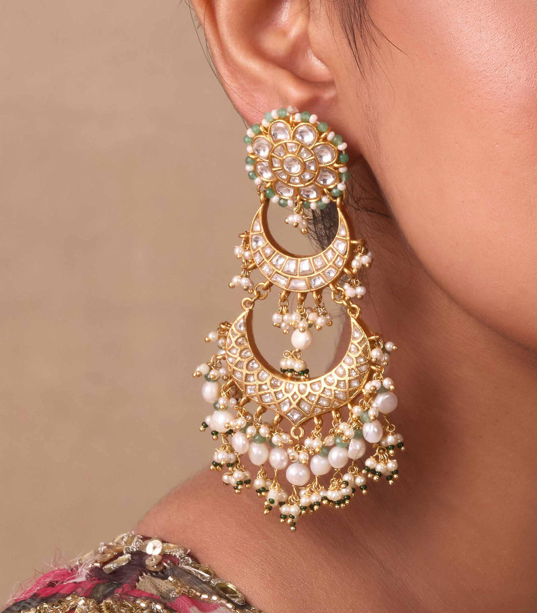 HANITA GREEN & WHITE KUNDAN CHANDBALI