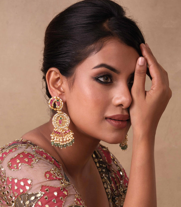 ANUSHREE RED & GREEN KUNDAN EARRING