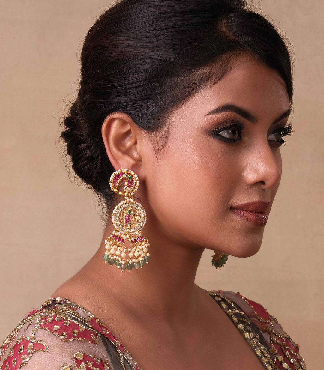 ANUSHREE RED & GREEN KUNDAN EARRING