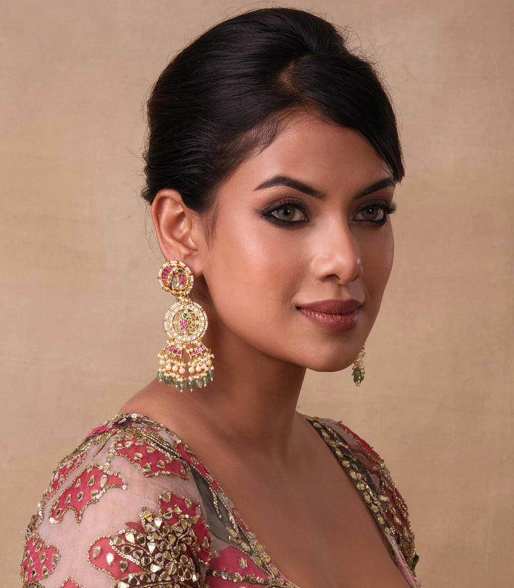 ANUSHREE RED & GREEN KUNDAN EARRING