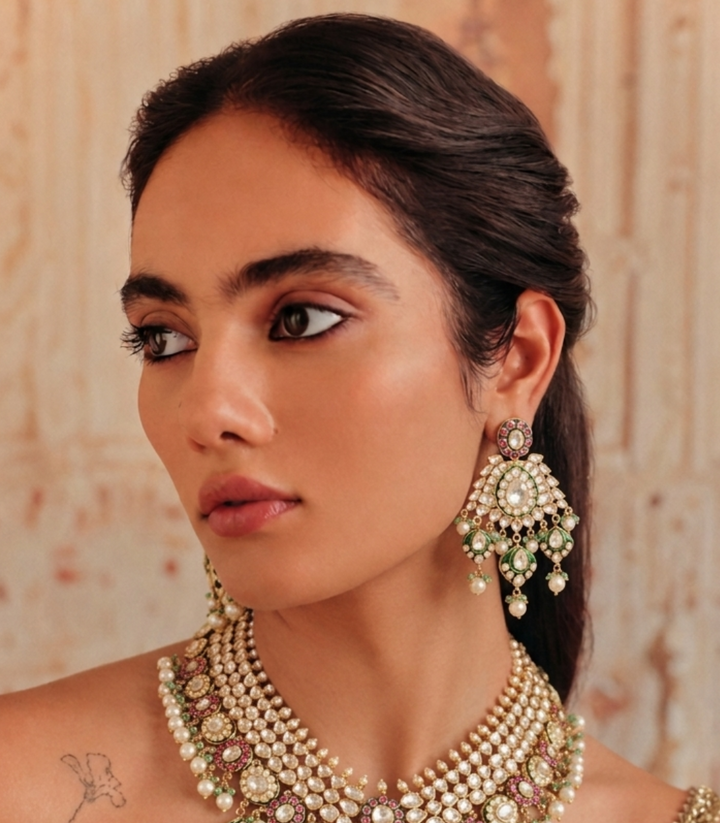 RUBINA RED & GREEN MOISSANITE LONG NECKLACE SET