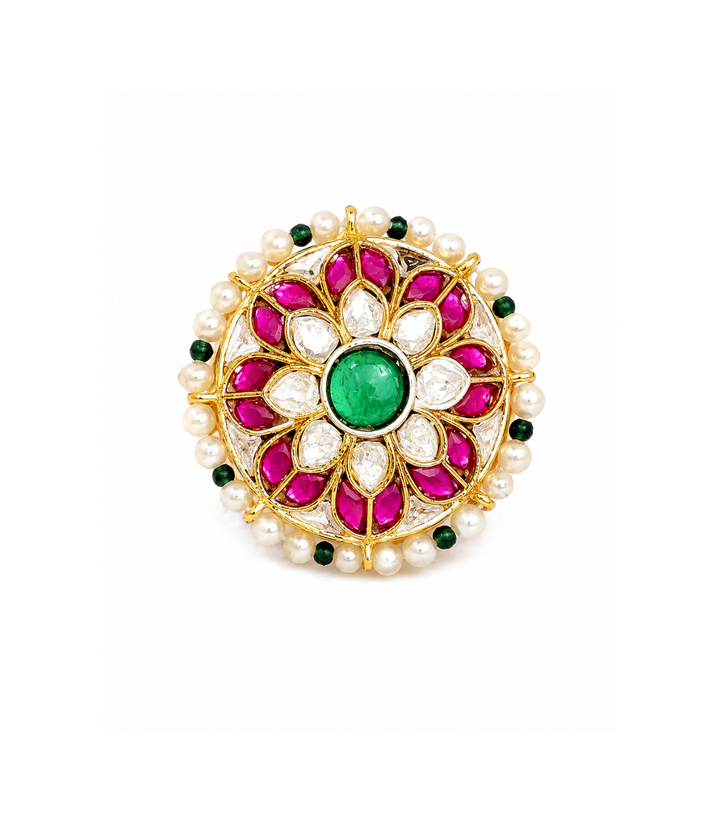 PRIYA RED & GREEN KUNDAN RING