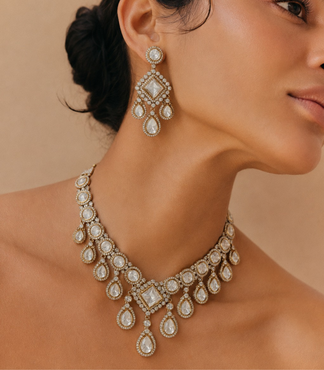 TANYA ANTIQUE FINISH POLKI NECKLACE SET
