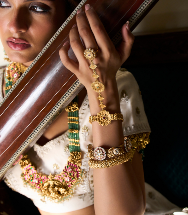 CHITRANI RED & GREEN  KUNDAN LONG NECKLACE