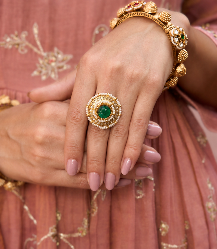 DEEPALI GREEN KUNDAN RING