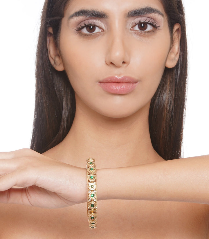 GREEN STONE  GOLDEN PACHELI BANGLES