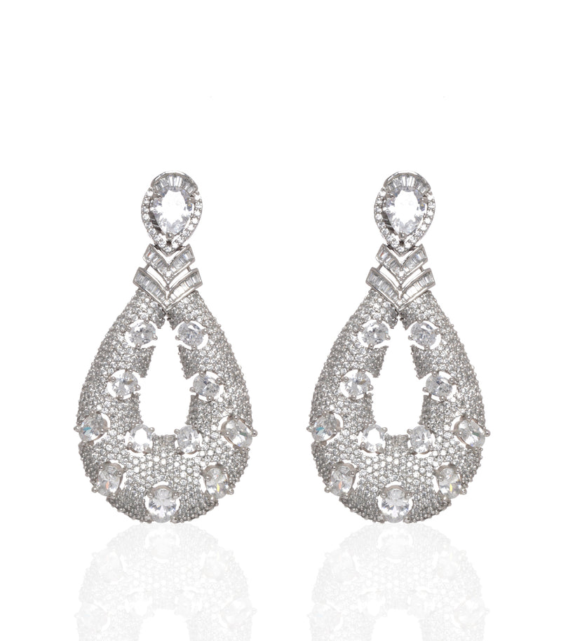WHITE FINISH DIAMOND DANGLER EARRING