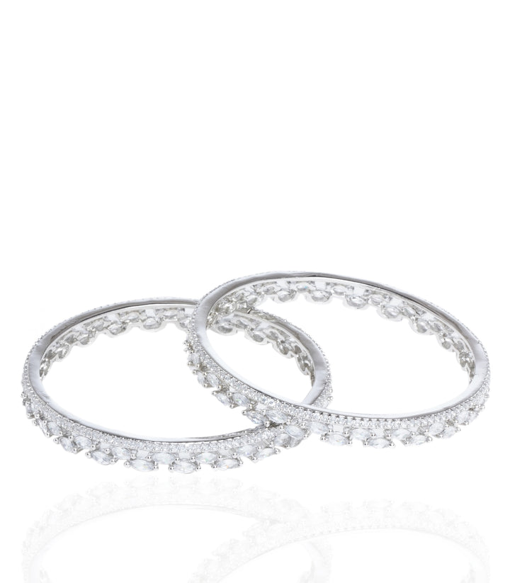 SILVER ZIRCONIA FLOWER  BANGLES SET  OF TWO