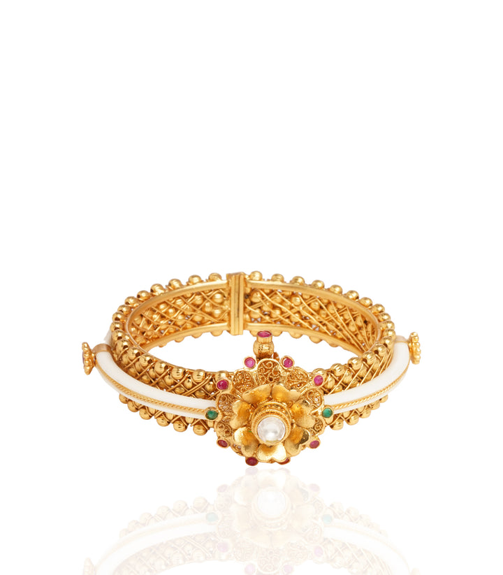 GOLD PLATED RED & GREEN FLOWER BANGLES