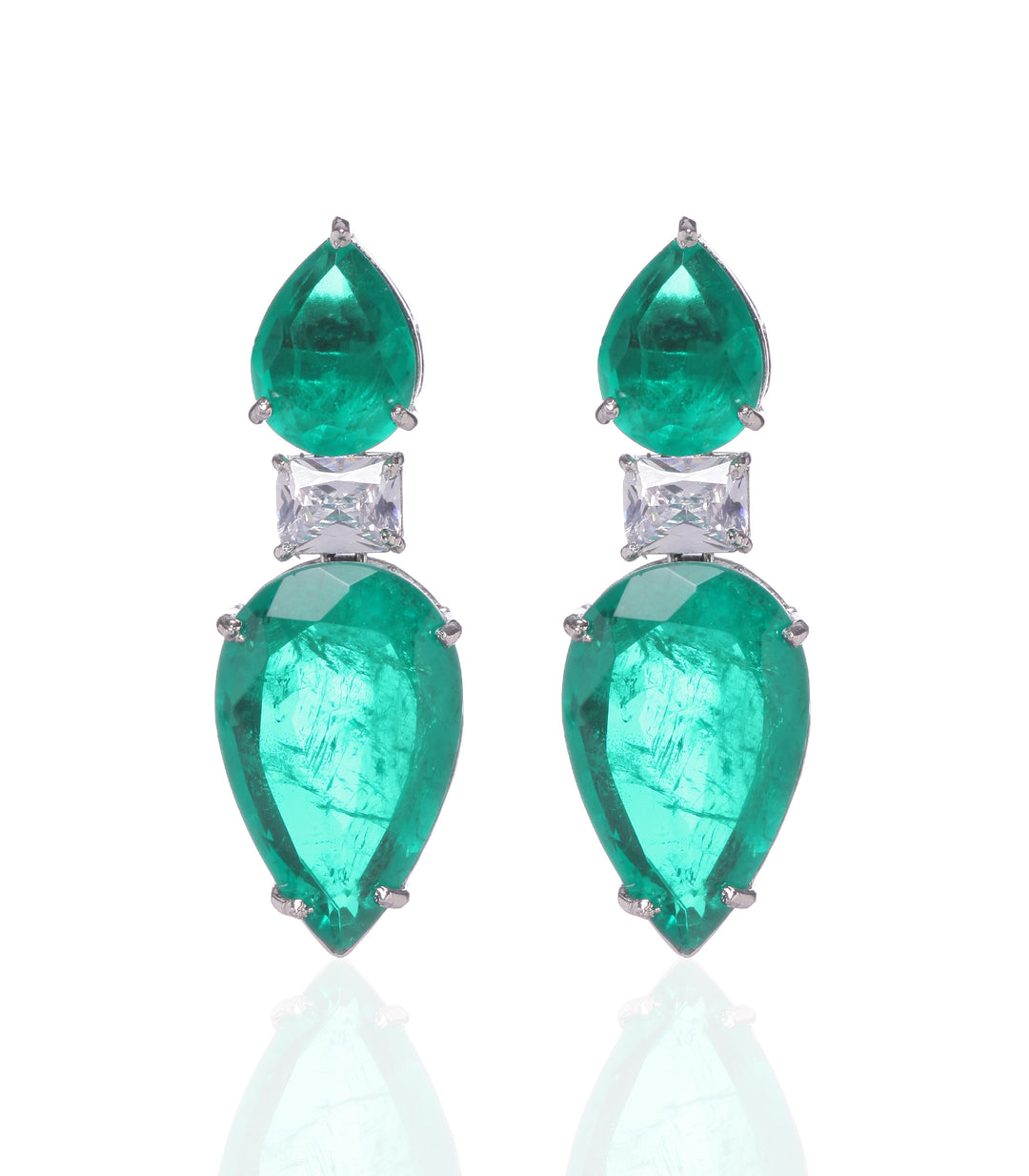 SILVER EMERALD GREEN DOUBLET  EARRING