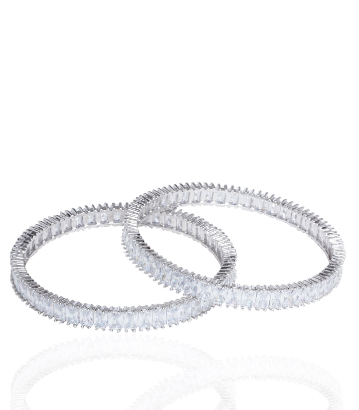 SILVER FINISH ZIRCON BANGLES  SET OF TWO