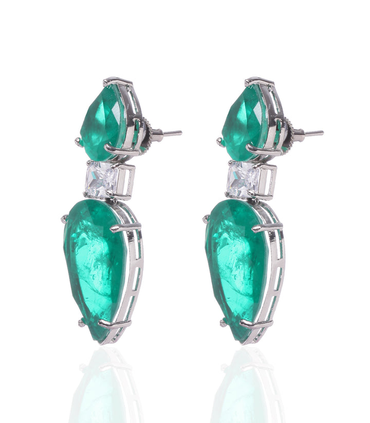 SILVER EMERALD GREEN DOUBLET  EARRING