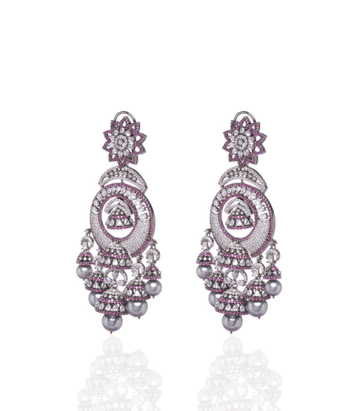 VINTAGE FINISH PINK  ZIRCON EARRING WITH SMALL JHUMKIS