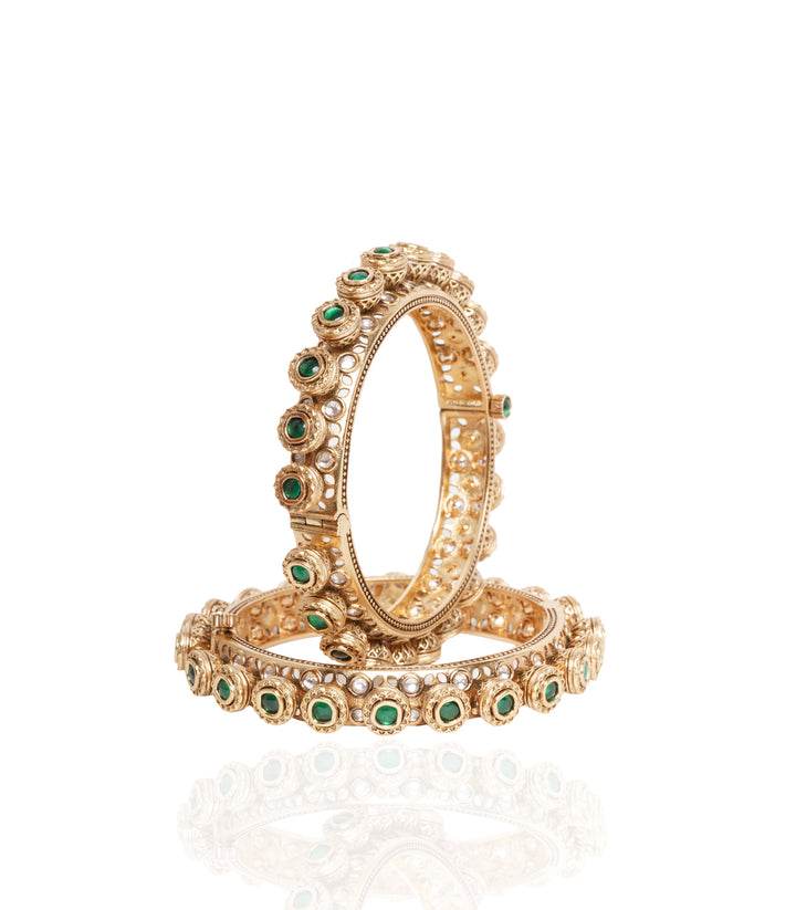 GREEN STONE  GOLDEN PACHELI BANGLES