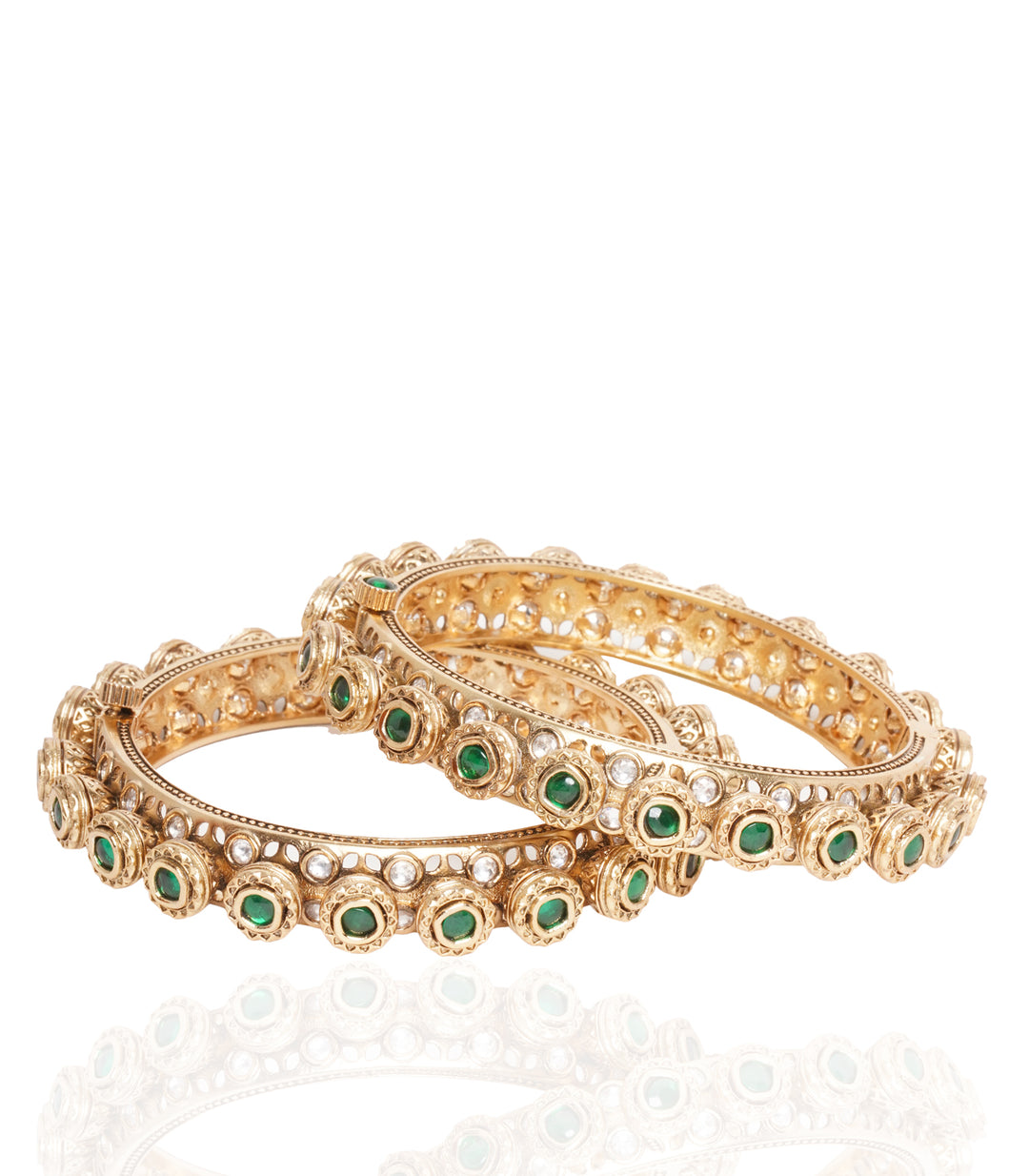 GREEN STONE  GOLDEN PACHELI BANGLES