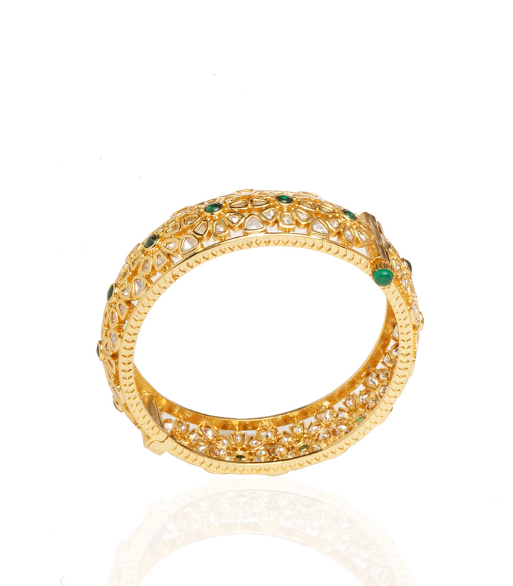 GOLD PLATED GREEN KUNDAN BANGLES SET OF TWO