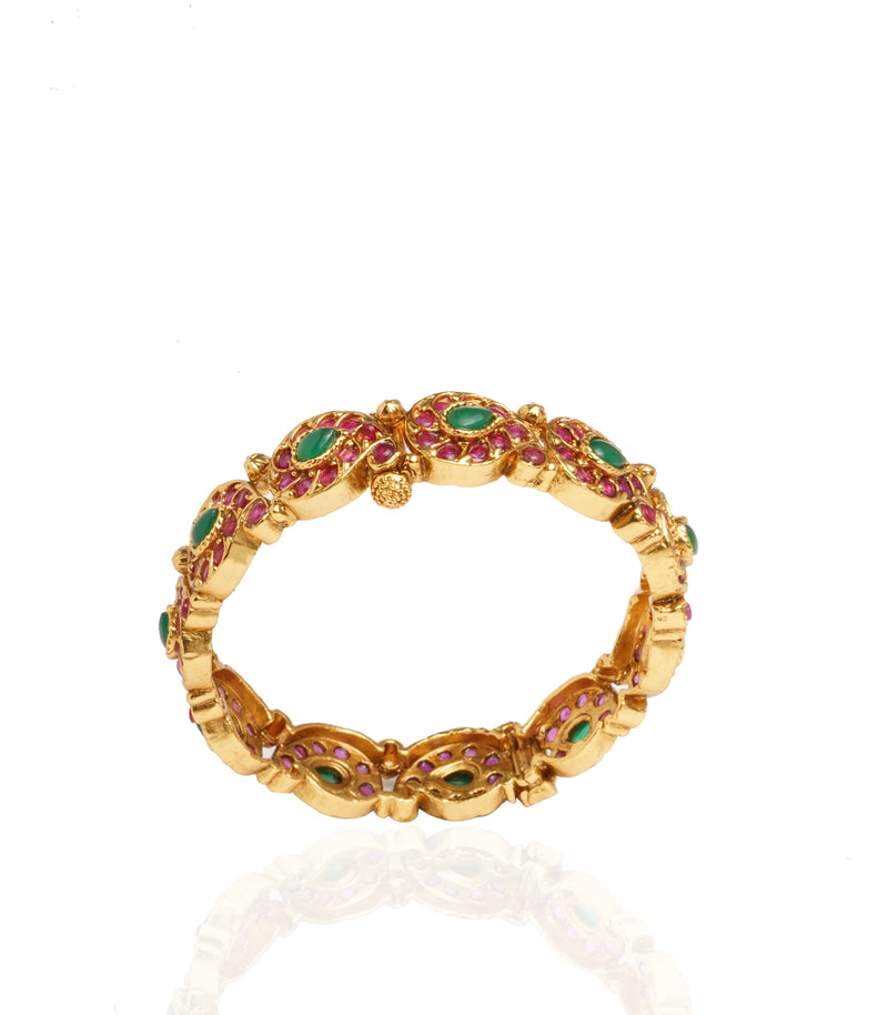 GOLD PLATED RED & GREEN PEACOCK BANGLES