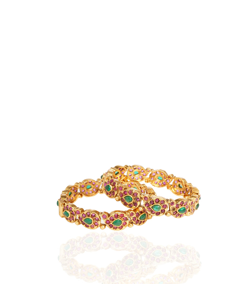 GOLD PLATED RED & GREEN PEACOCK BANGLES