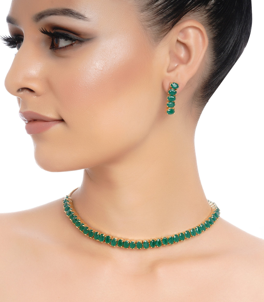 SMALL SINGLE LINE GREEN NECKLACE SET WITH HOOK & LINKS